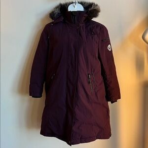 Arctic Expedition Women's purple down Puffer Coat with Faux Fur Hood